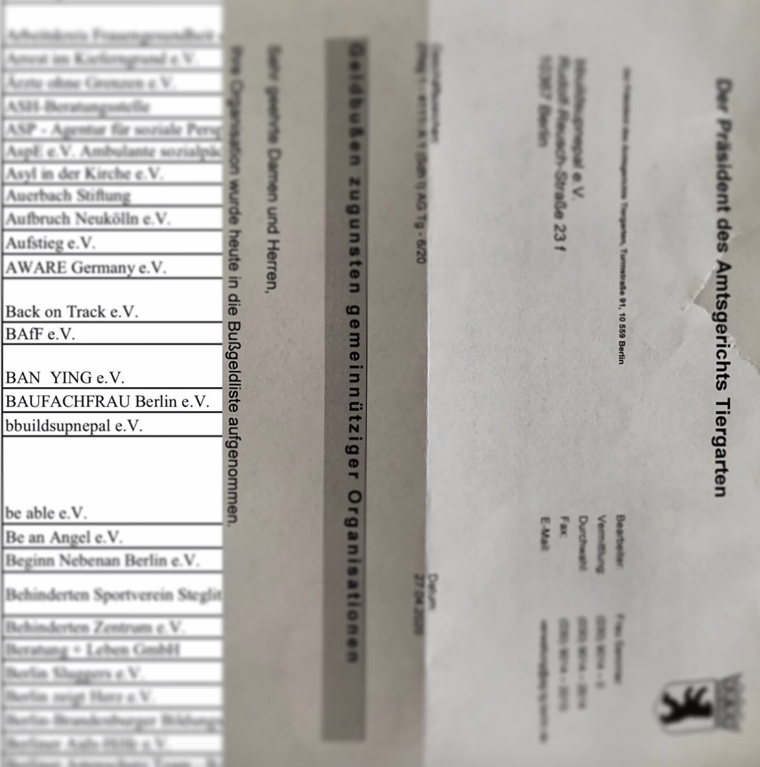 Wir sind dabei: Bußgeldliste zugunsten von Organisationen
